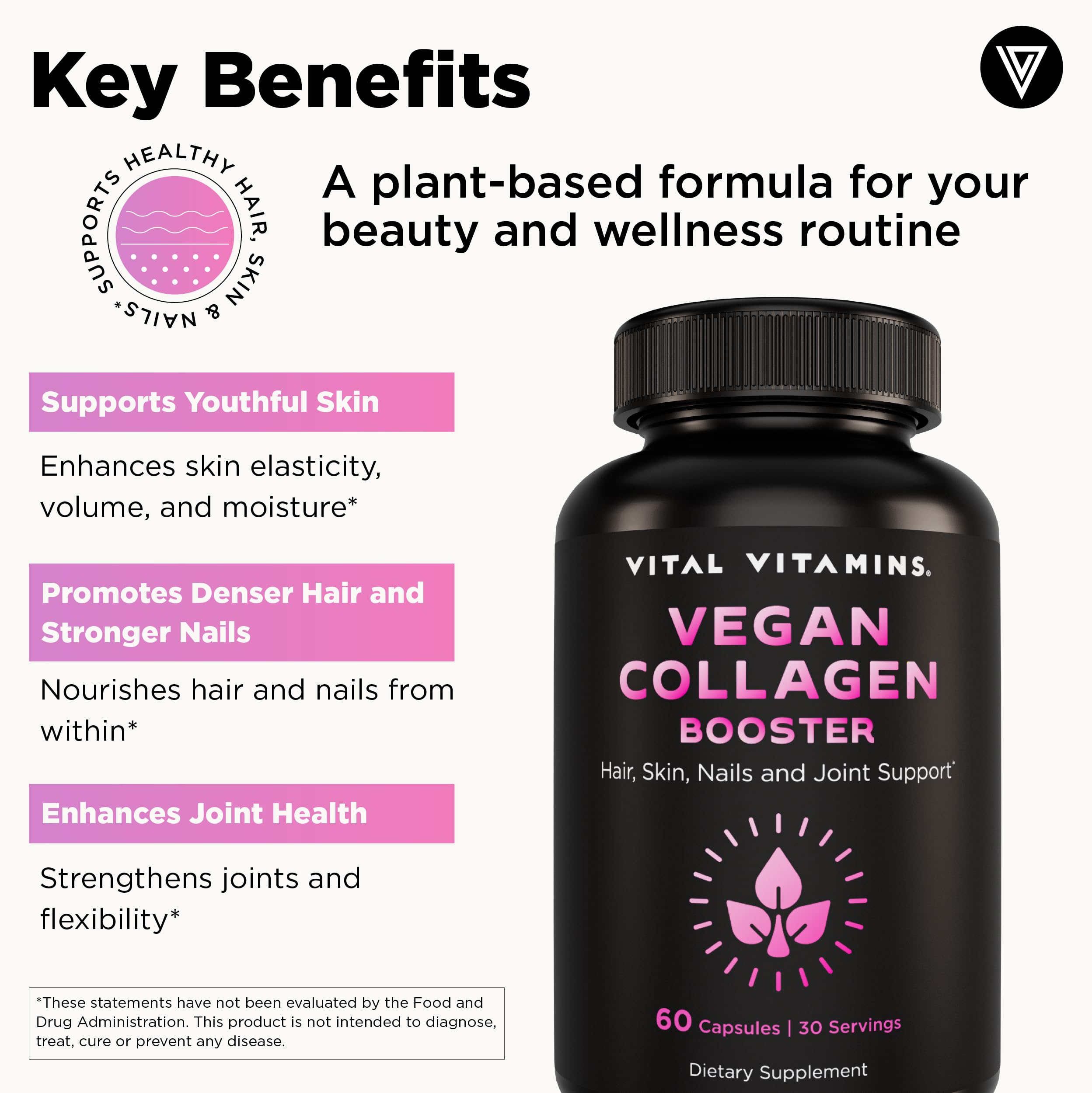 Vital Vitamins mezcla de ingredientes vegetales que apoyan la producción de colágeno