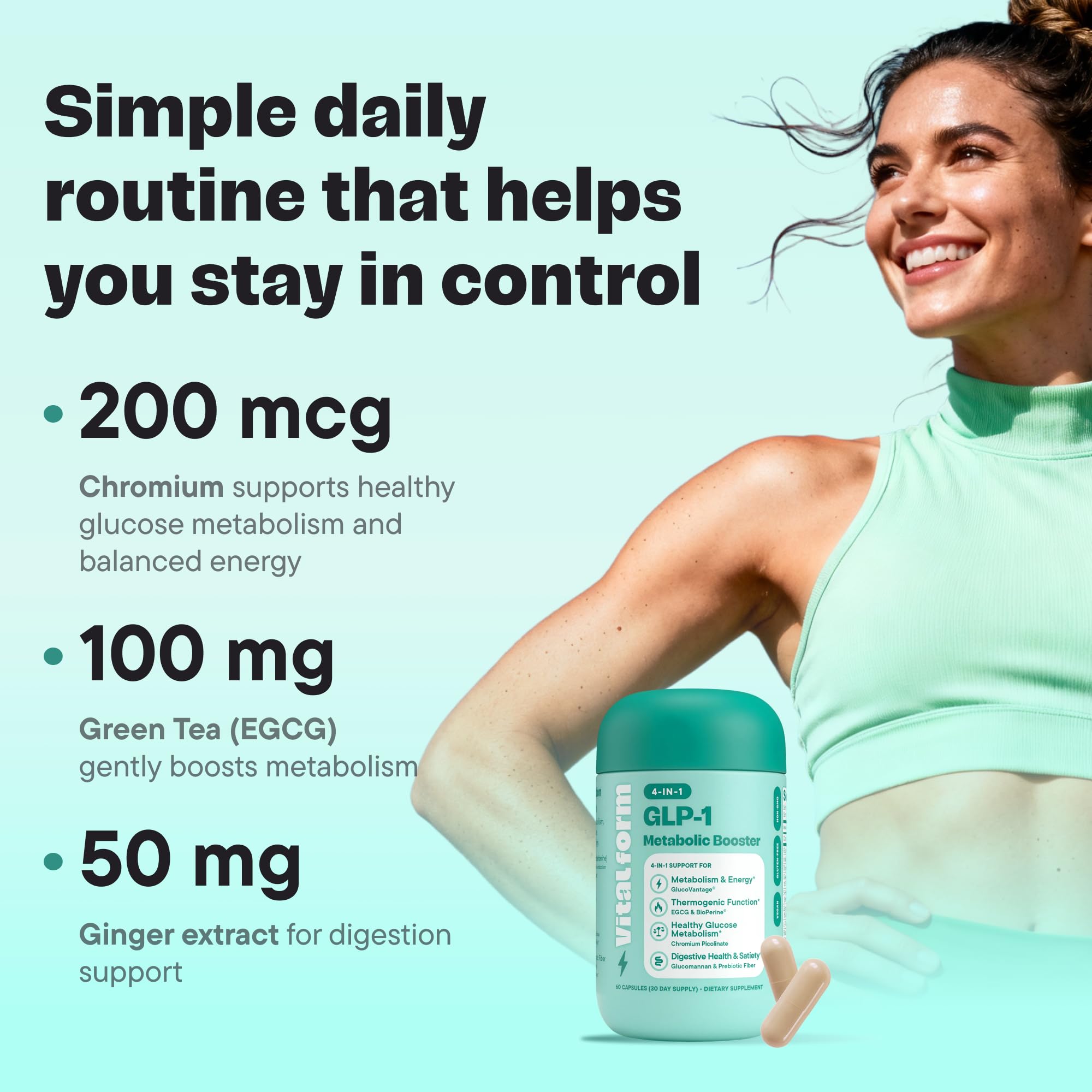 VitalForm botella abierta junto a fibra inulina para apoyar digestión