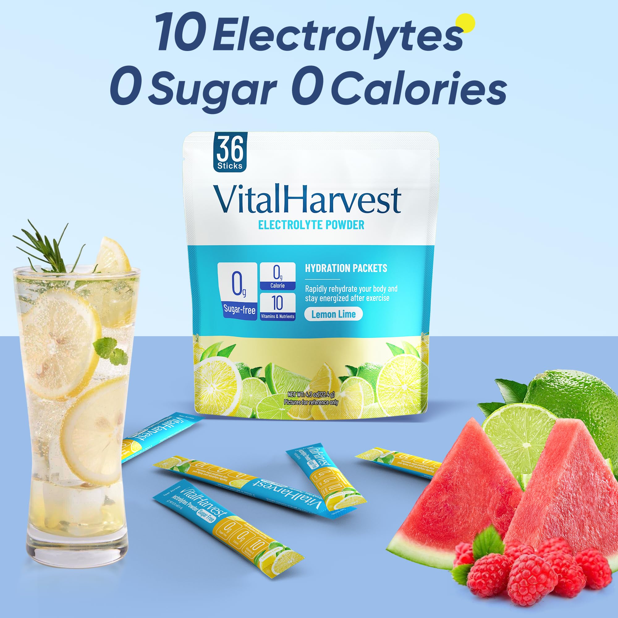 VitalHarvest Endure bebida en vaso con hielo, hidratación refrescante