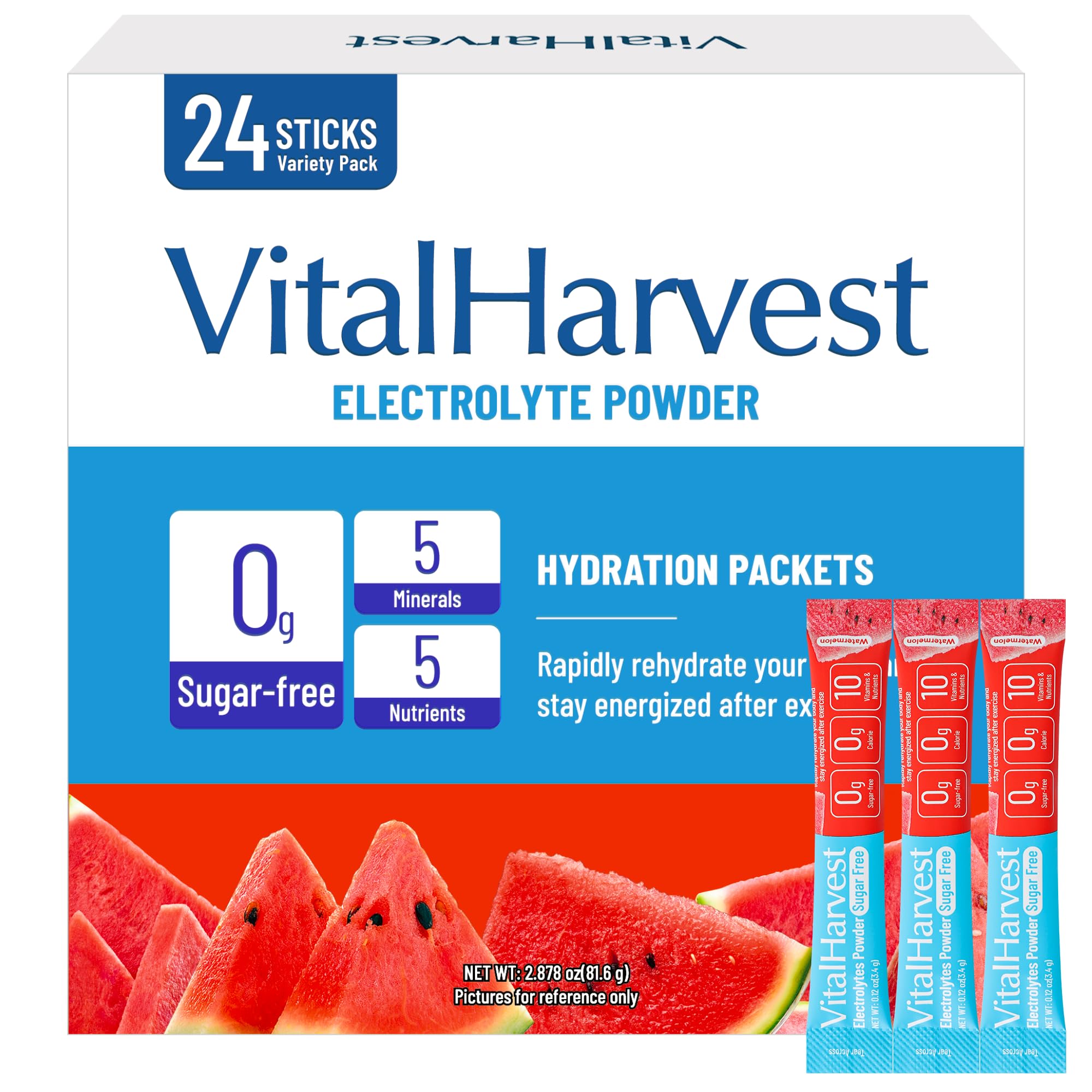 VitalHarvest Endure frente del empaque mostrando 24 sobres y beneficios