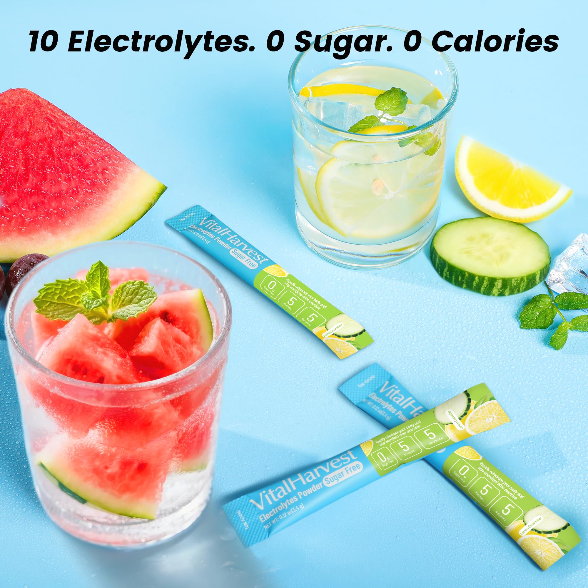 VitalHarvest Endure mezcla disuelta en vaso, bebida refrescante lista