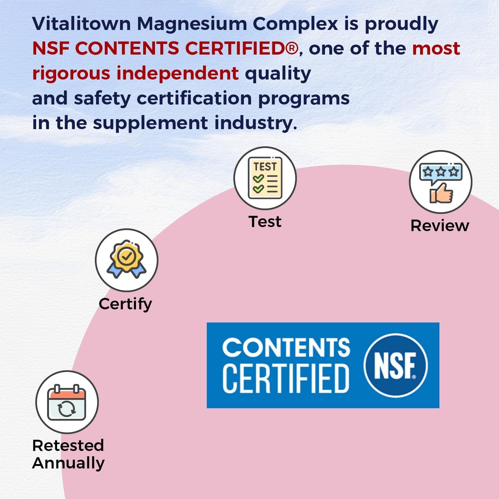 Vitalitown etiqueta con sello NSF que garantiza pureza