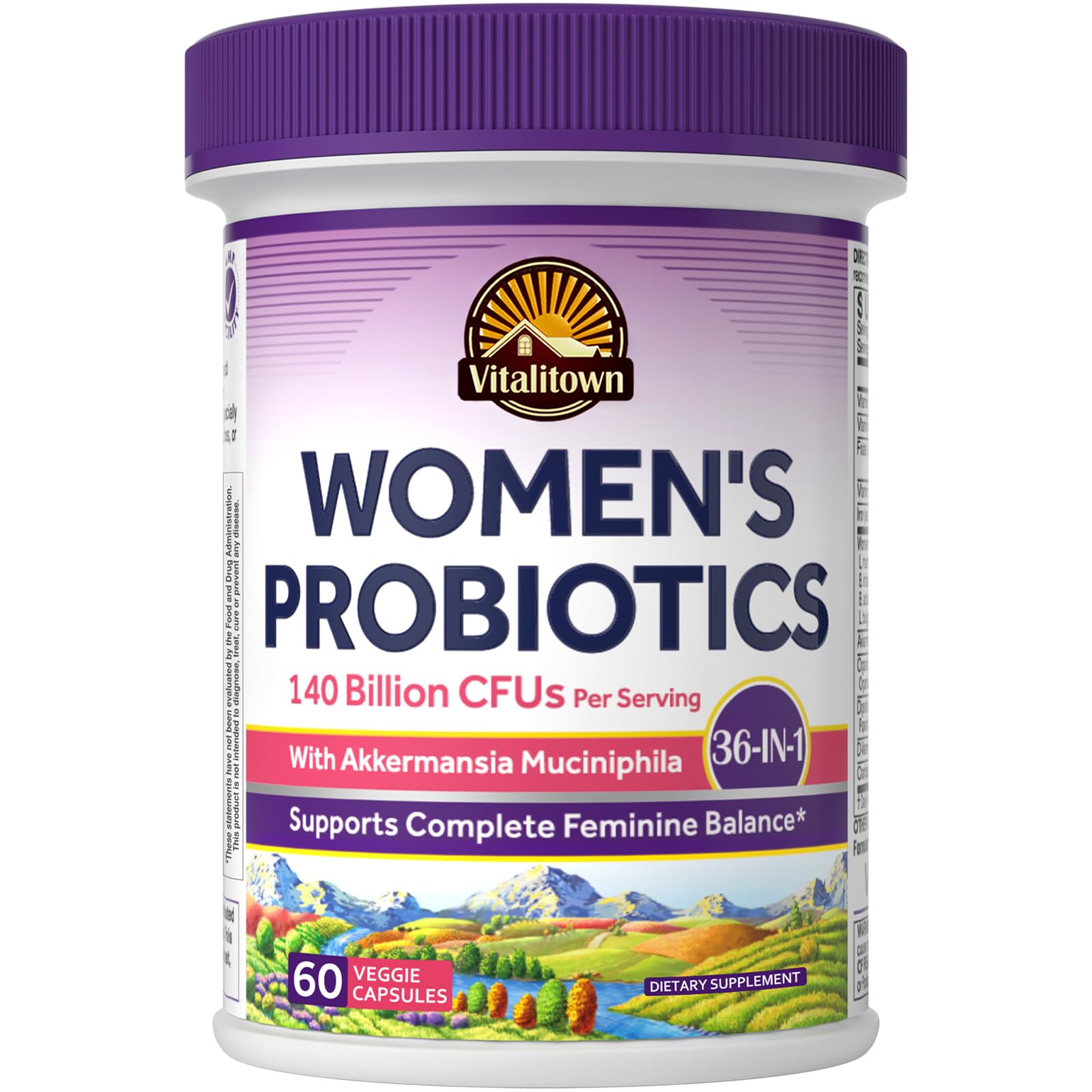 Vitalitown envase frontal mostrando el producto y beneficios para mujeres