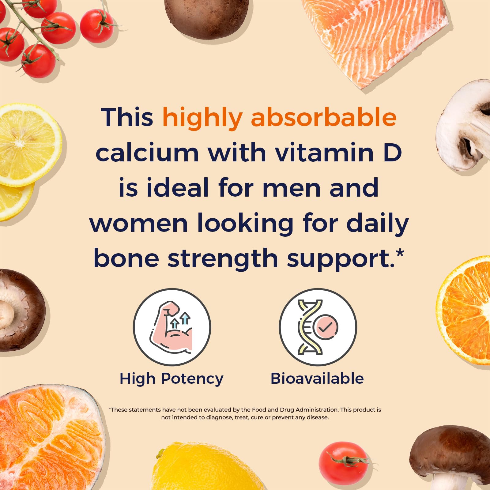 Vitalitown imagen de ingredientes resaltando calcio y vitamina D3, composición equilibrada