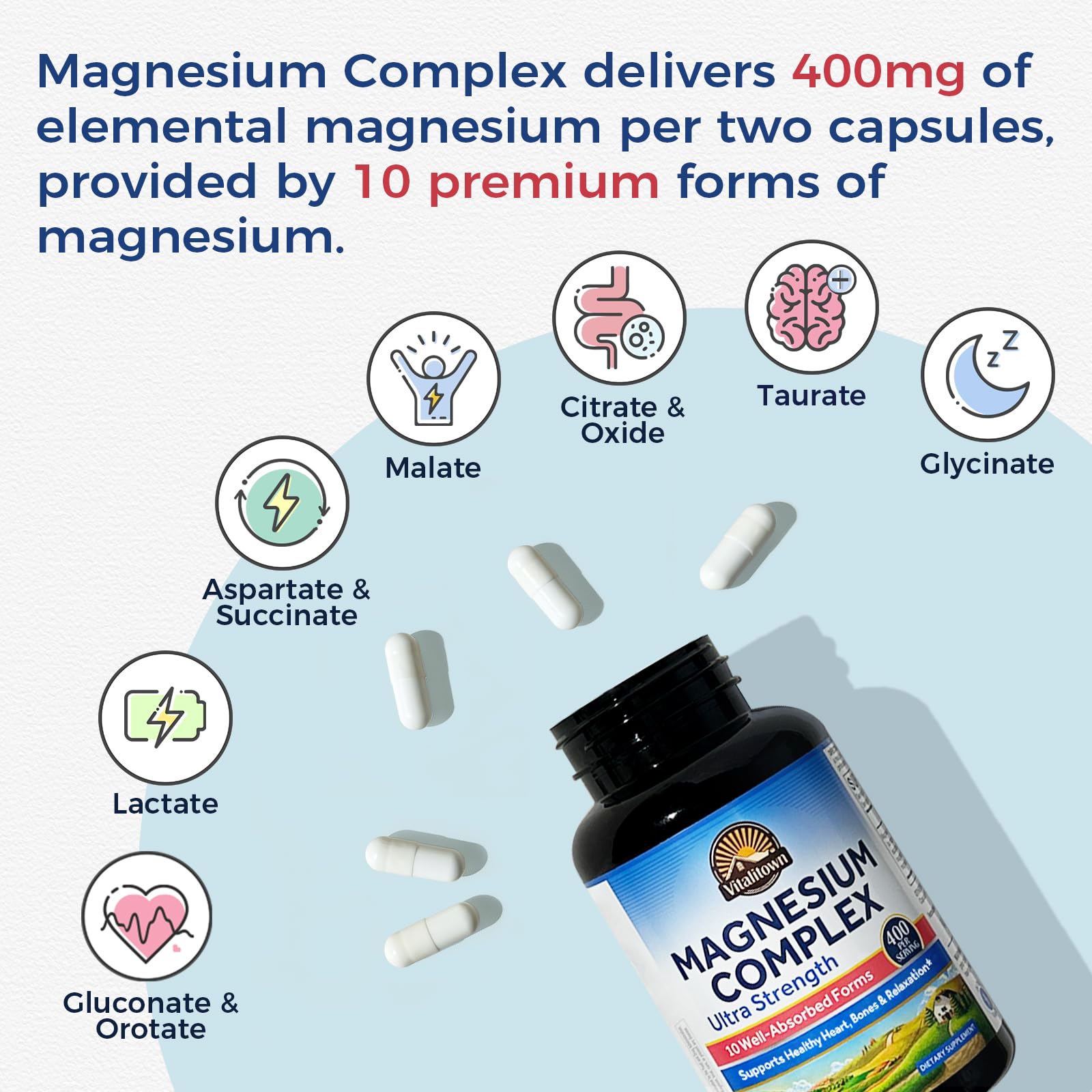 Vitalitown etiqueta de ingredientes listando las diez formas de magnesio