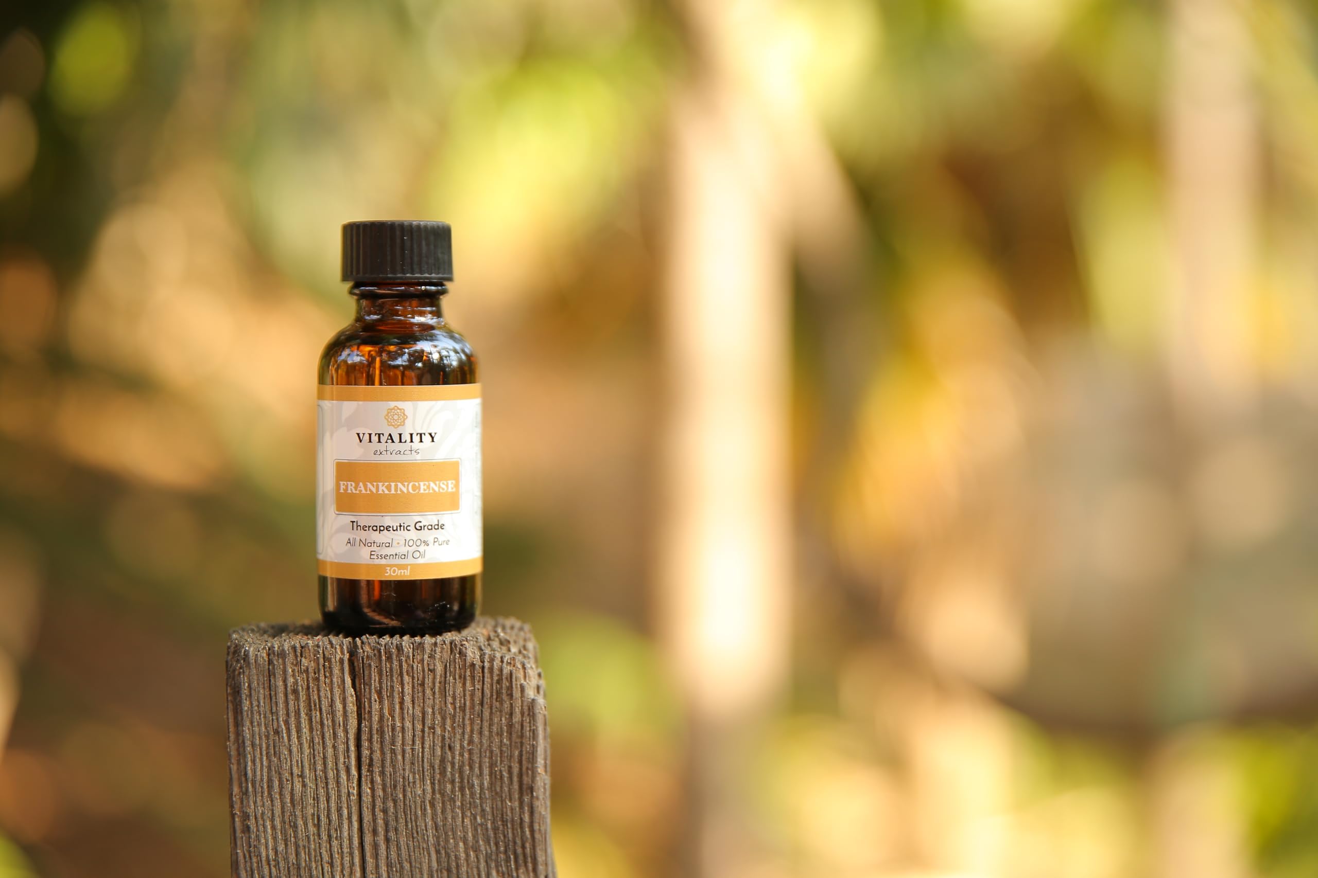Vitality etiqueta con información GCMS y lista de ingredientes limpios