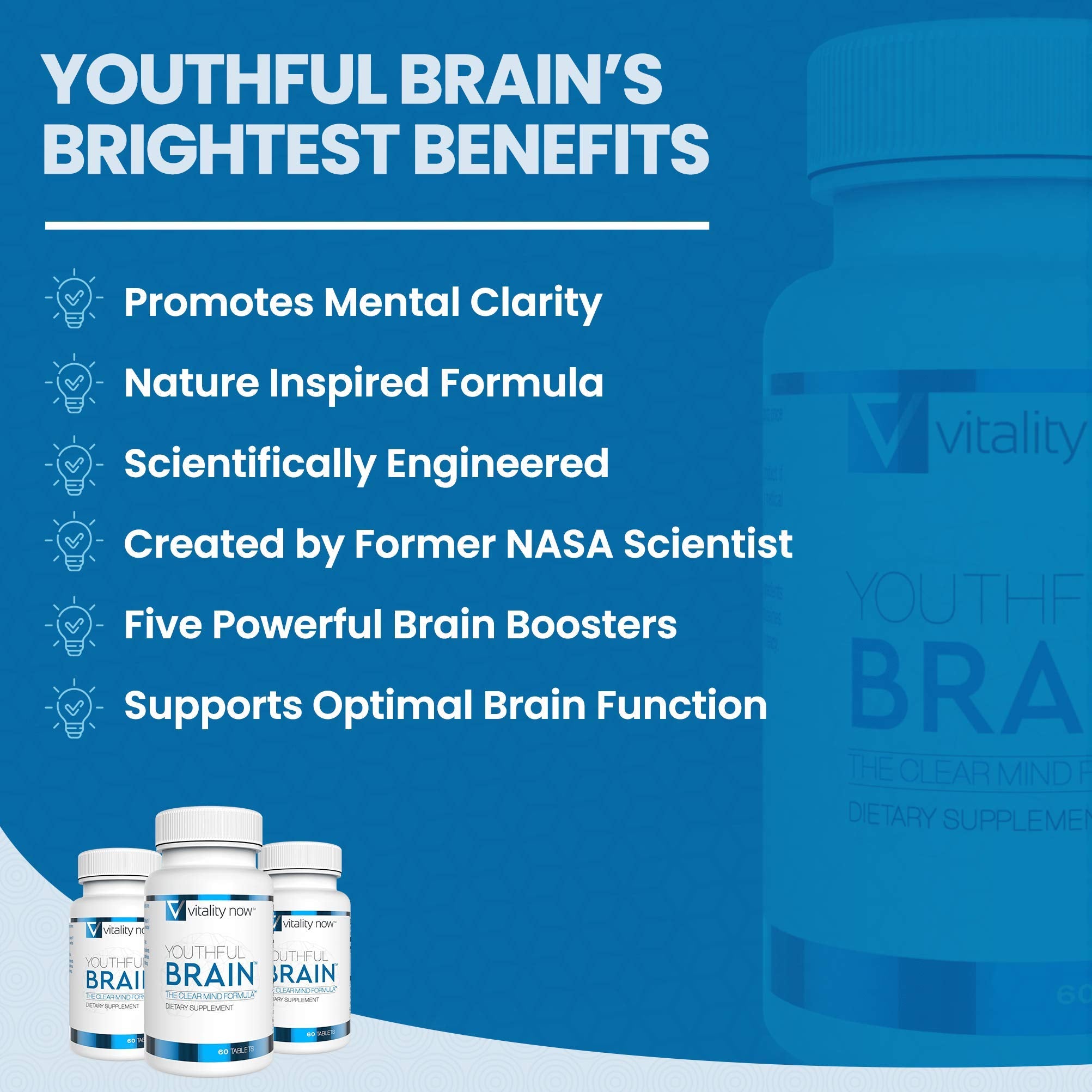 Vitality Now Youthful Brain dos botellas juntas indicando suministro de 60 días