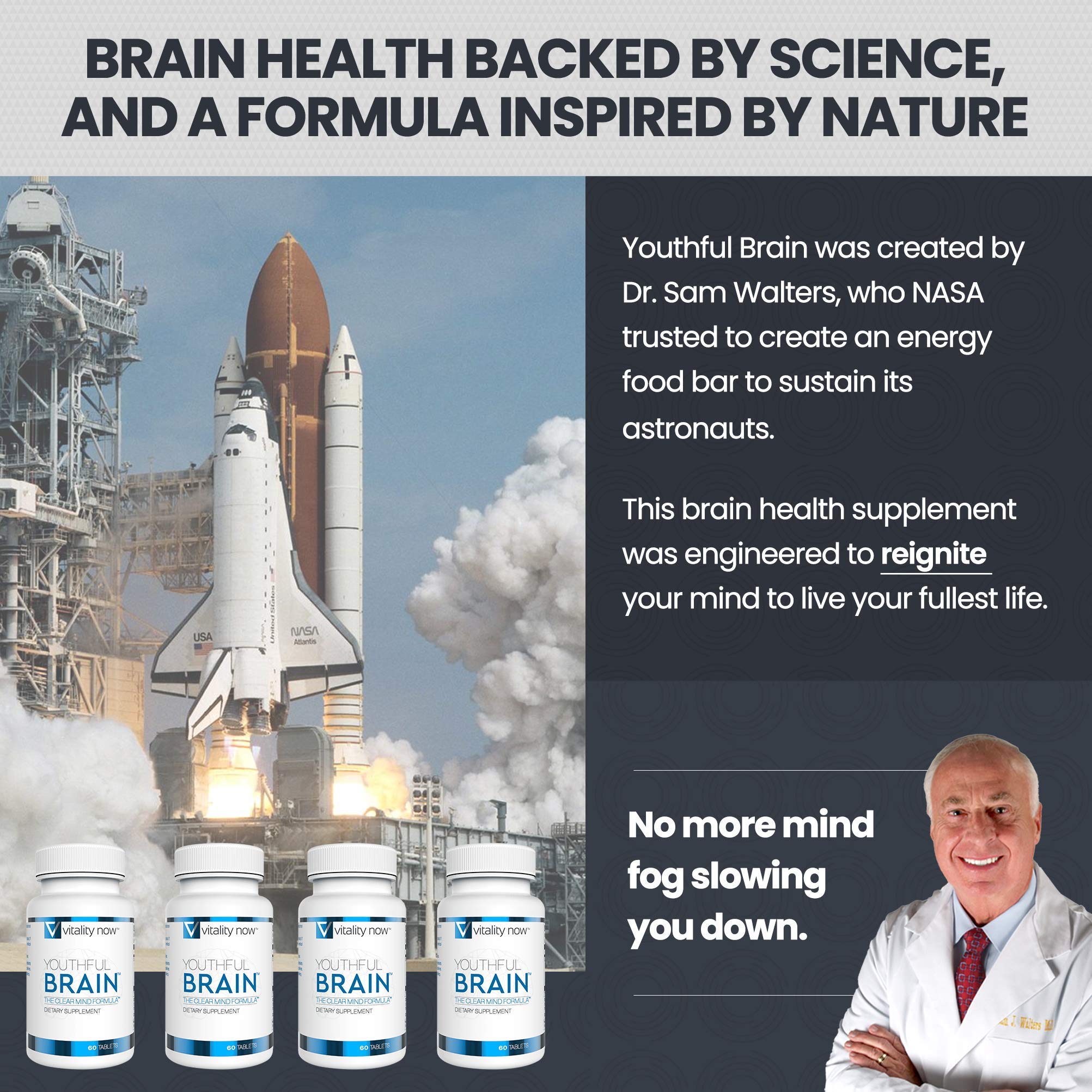 Vitality Now Youthful Brain etiqueta con información nutricional y lista de ingredientes