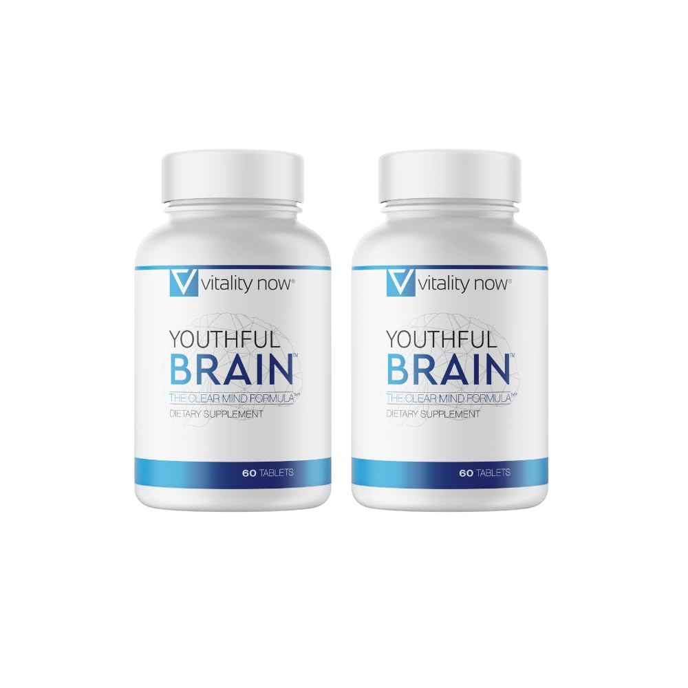 Vitality Now Youthful Brain frente del empaque mostrando presentación de 2 botellas y claridad