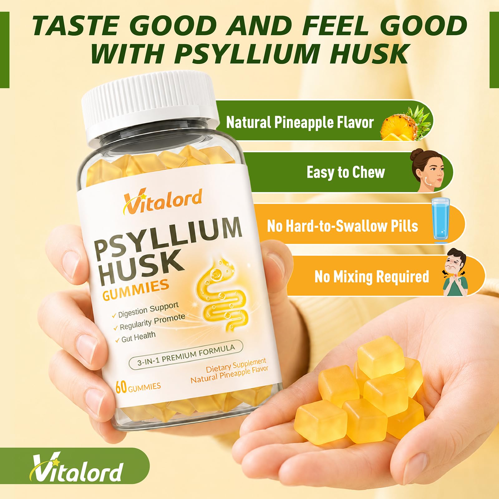 Vitalord ingredientes psyllium e inulina ilustrados para soporte de fibra