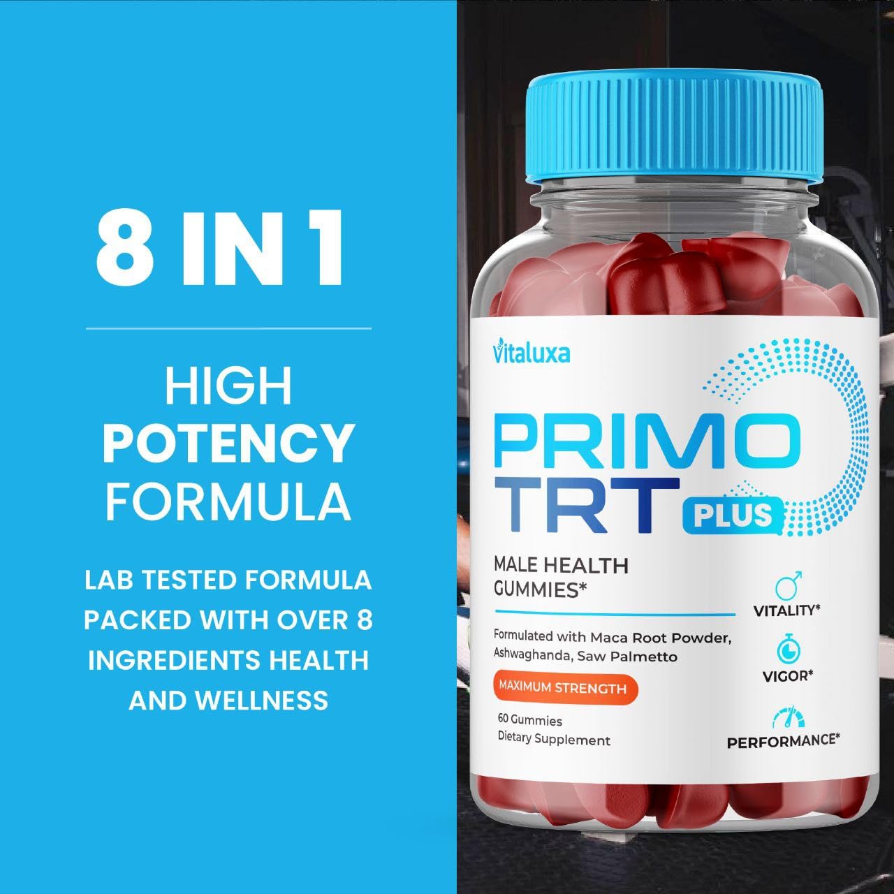 Vitaluxa persona masticando gomita Primo TRT, consumo cómodo y sin pastillas