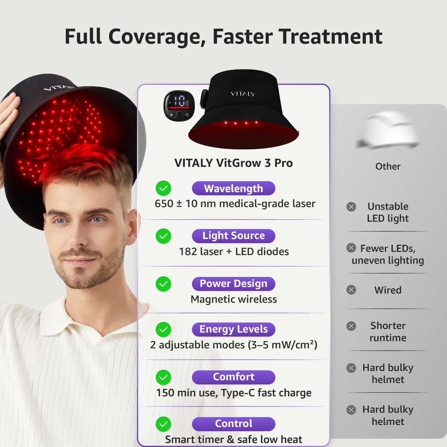 VITALY gorra al lado de una mano para comparar tamaño práctico