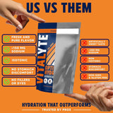 Vitalyte cuchara con polvo naranja mostrando textura y mezcla fácil