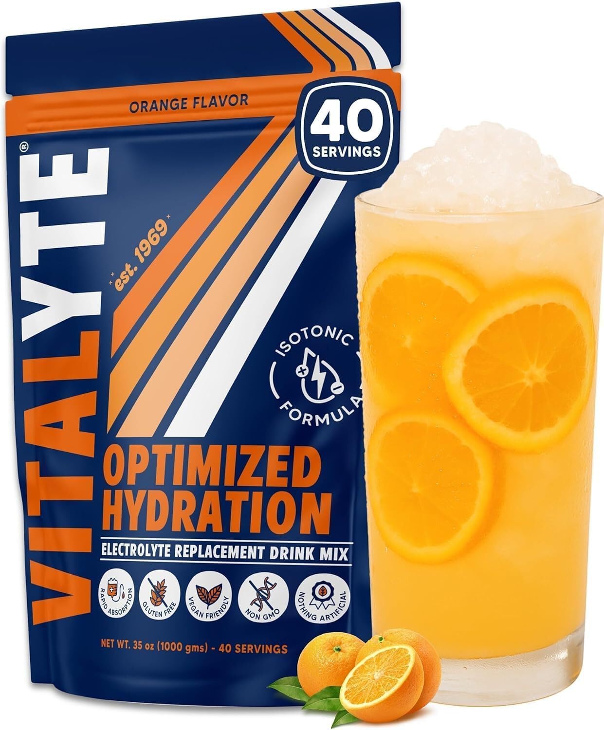 Vitalyte envase frontal naranja mostrando marca y beneficio hidratación rápida