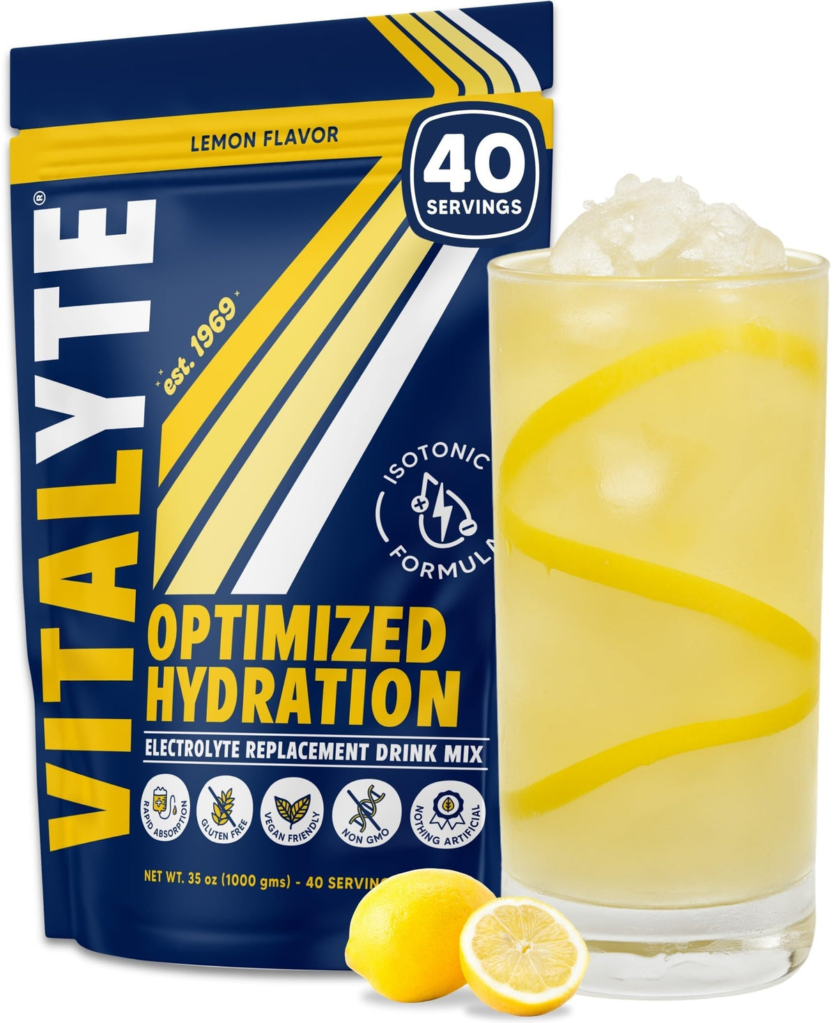 Vitalyte frente del envase mostrando tamaño y marca para reponer electrolitos