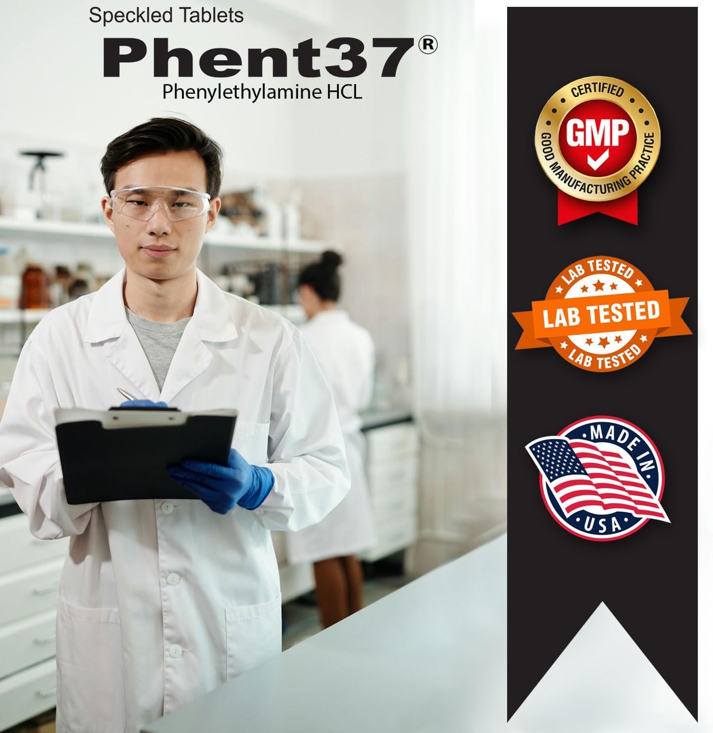 Vitamart Phent37 frasco abierto con tabletas visible para suministro mensual