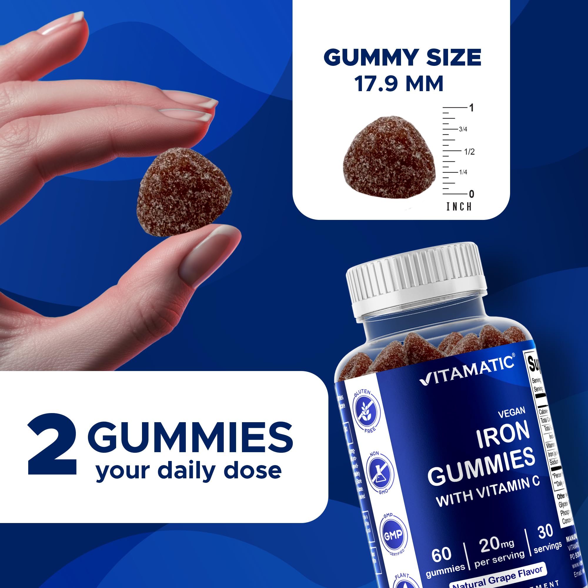 Vitamatic abrir la tapa con gominolas visibles, listo para usar