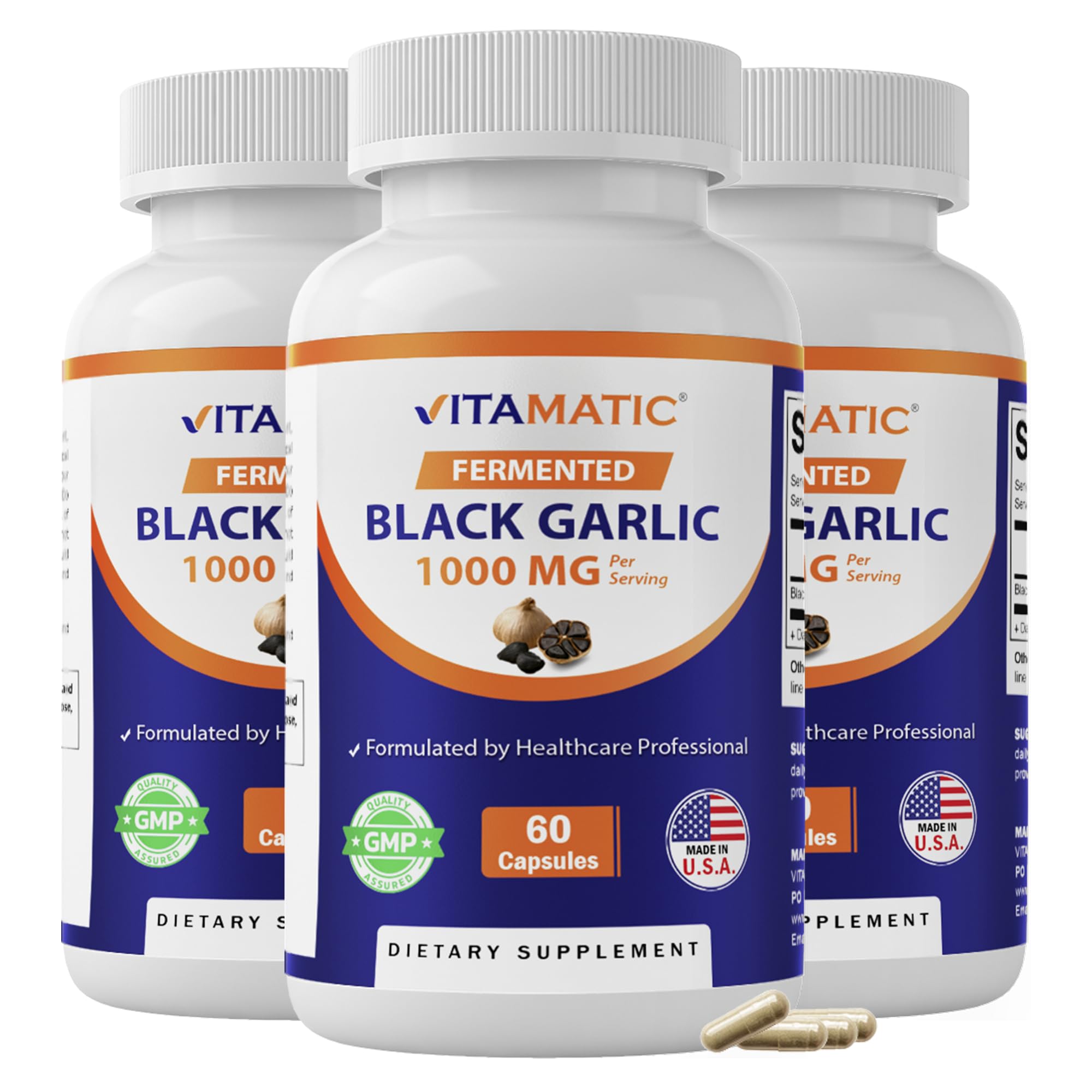 Vitamatic frasco frontal mostrando 60 cápsulas para consumo diario