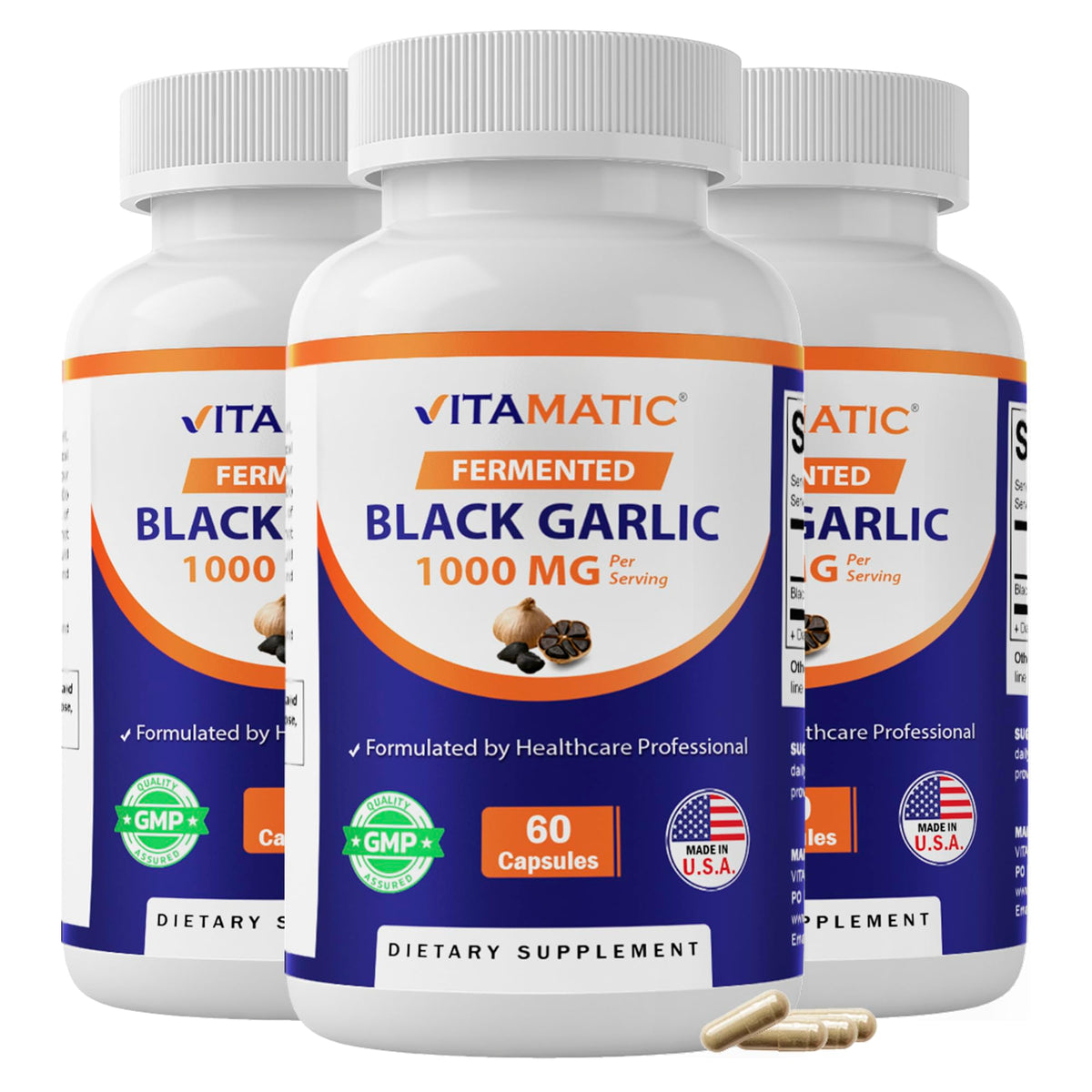 Vitamatic frasco frontal mostrando 60 cápsulas para consumo diario