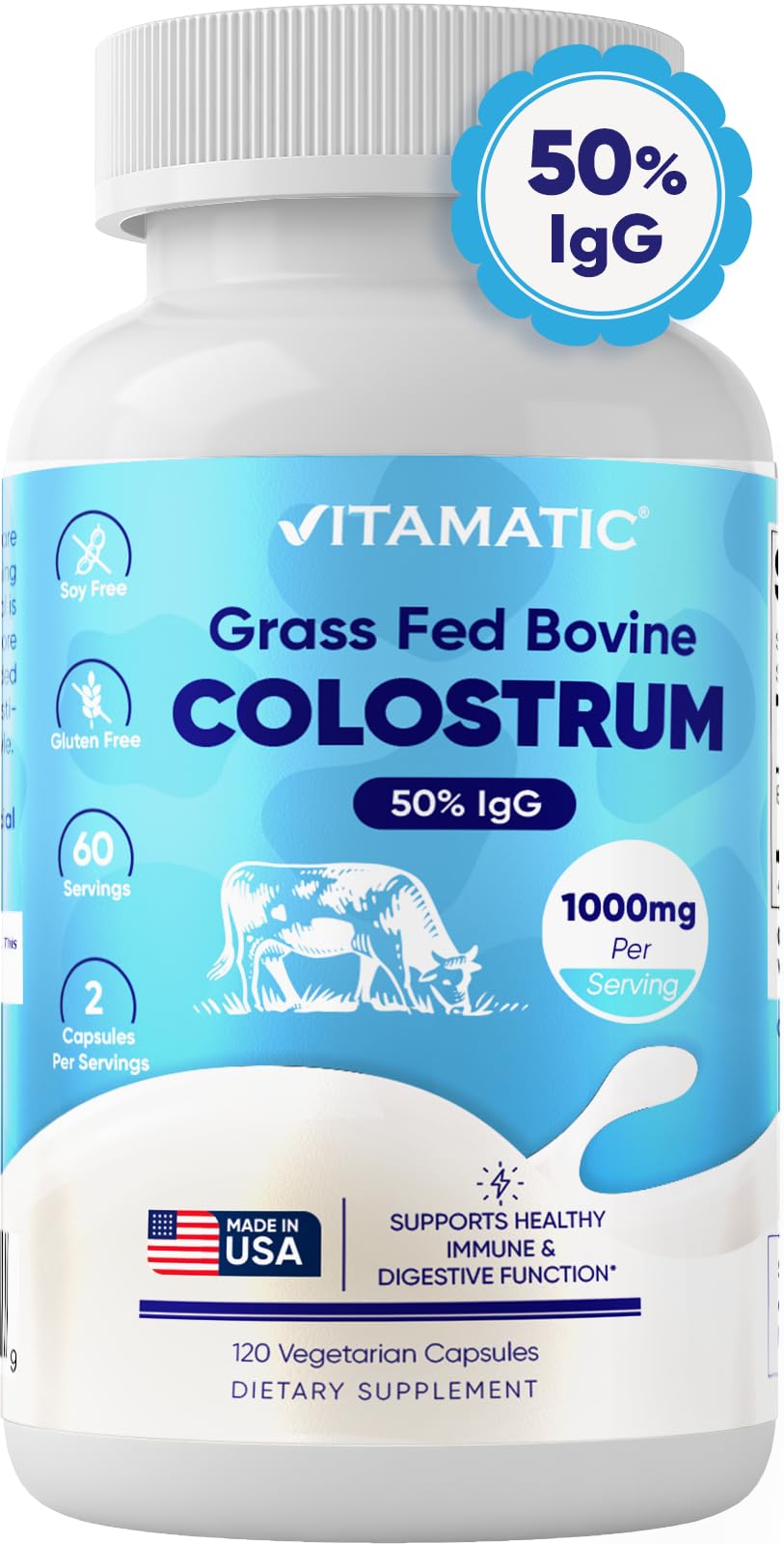 Vitamatic bote abierto con cápsulas mostrando cantidad por envase