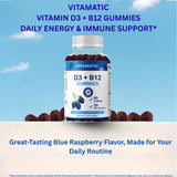 Vitamatic bote abierto con gomitas derramadas, presenta la cantidad y formato masticable