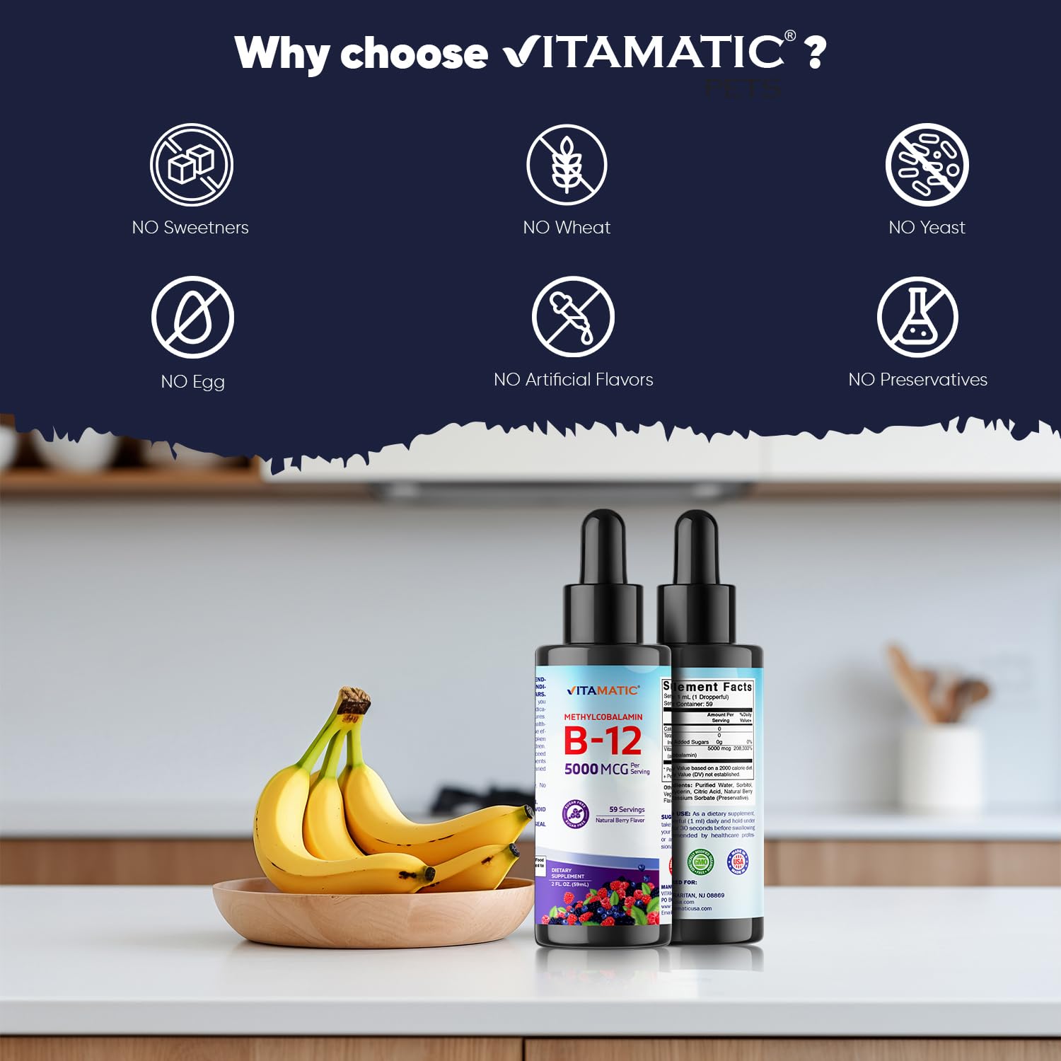 Frasco Vitamatic abierto con tapón y pipeta listos para medir dosis exacta