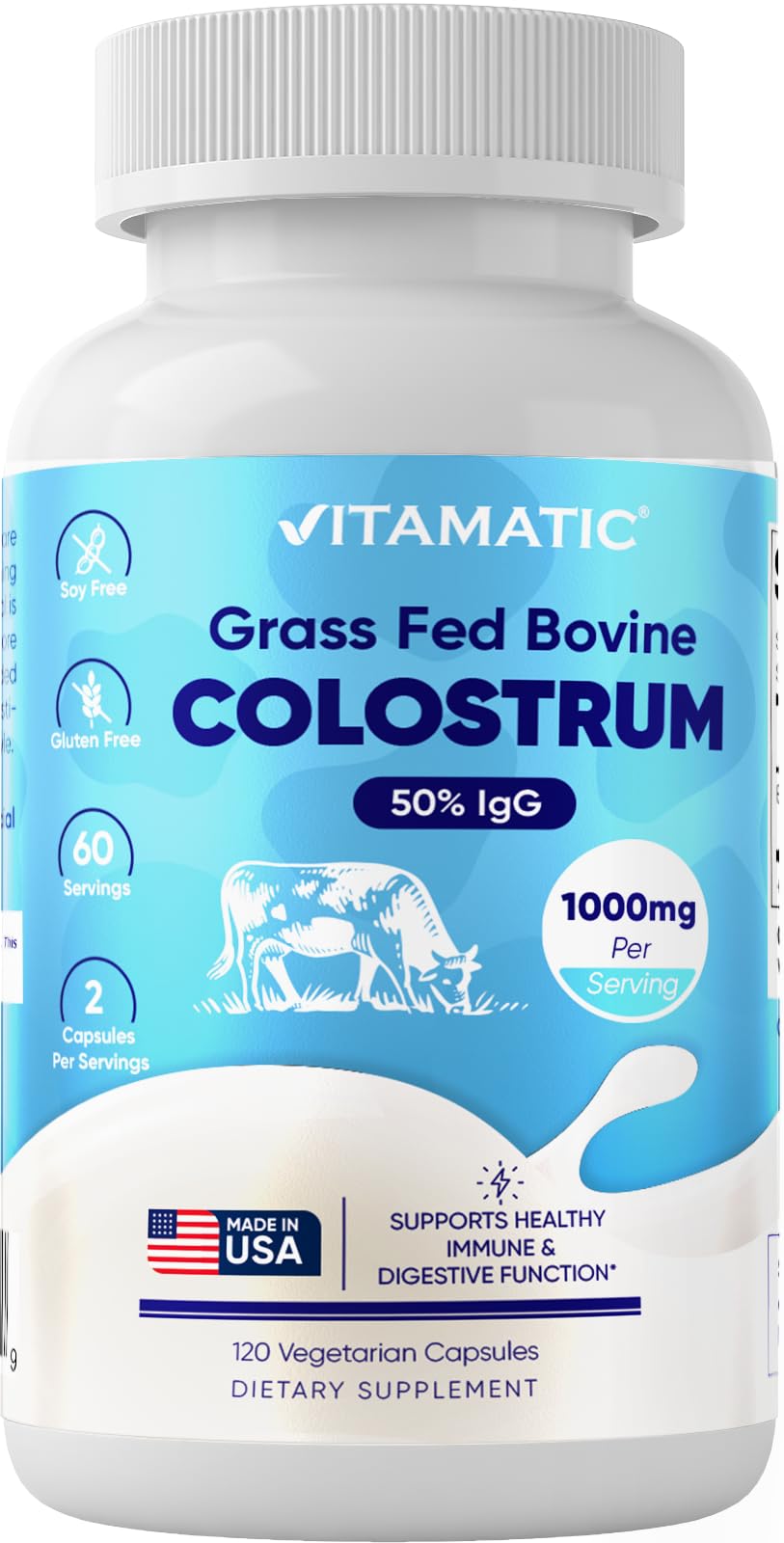 Vitamatic frasco frontal mostrando la etiqueta y beneficio de alta IgG