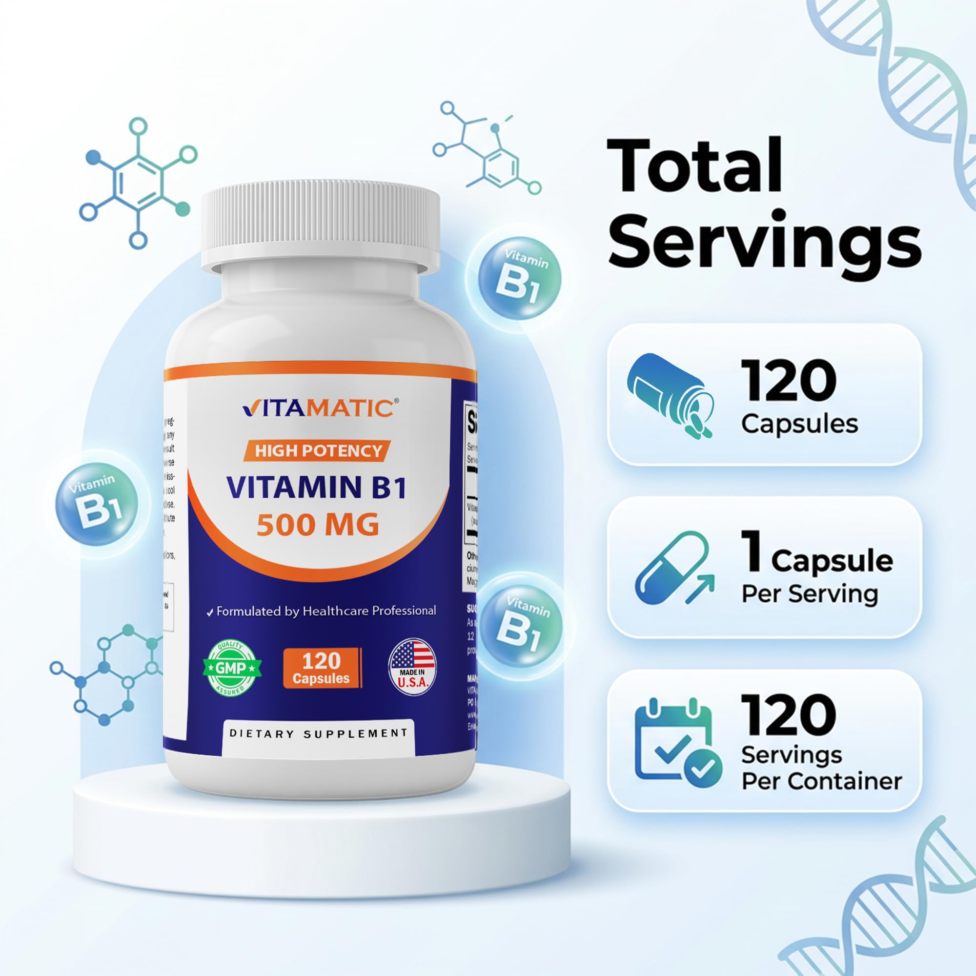 Vitamatic cápsulas desparramadas demostrando la cantidad y aspecto físico