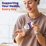 Vitamatic tapa abierta mostrando fácil acceso y tabletas