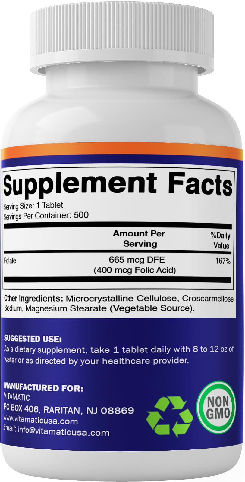 Vitamatic sello GMP en etiqueta indicando beneficio de fabricación controlada