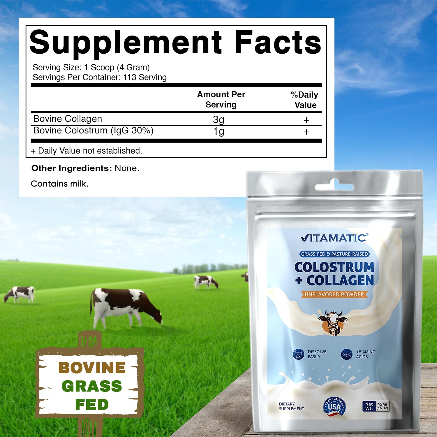 Vitamatic polvo en primer plano resaltando textura fina y mezcla fácil