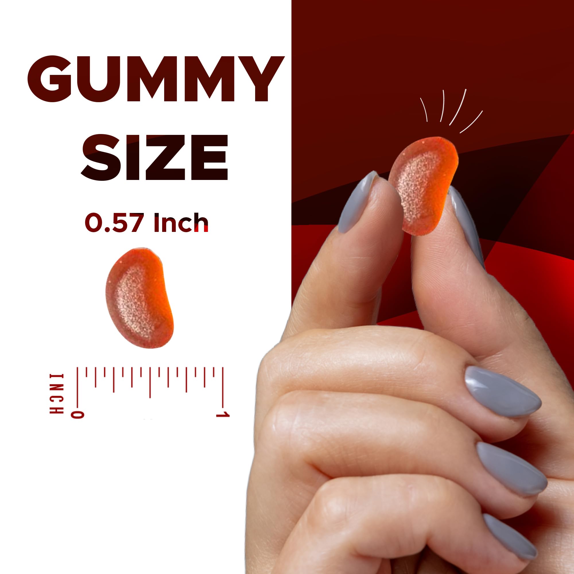 Vitamatic gominola en la mano para comparar tamaño y porción