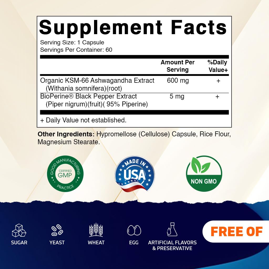 Vitamatic detalle de la etiqueta con KSM-66 y Bioperine destacados