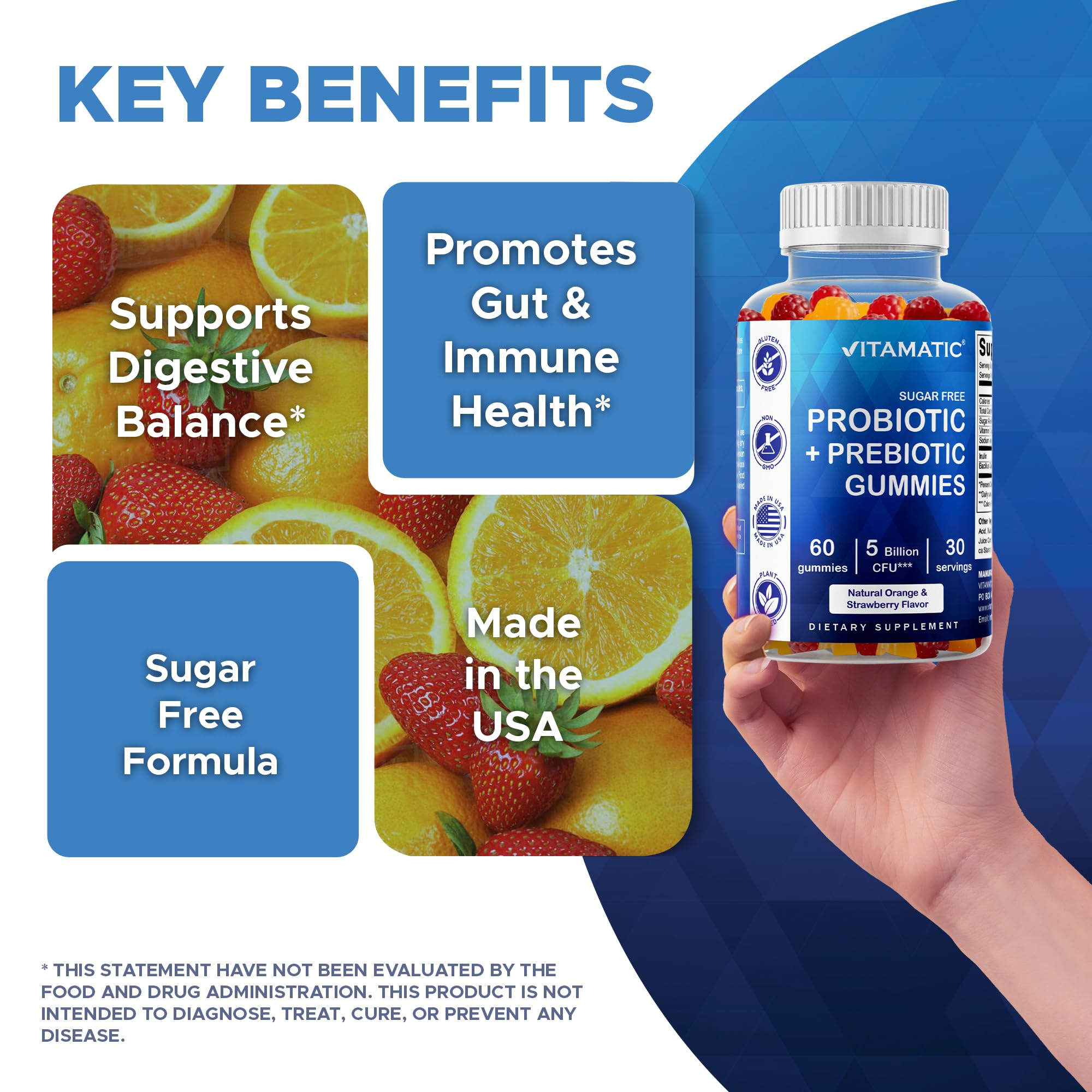 Vitamatic persona tomando una gomita con facilidad y sabor