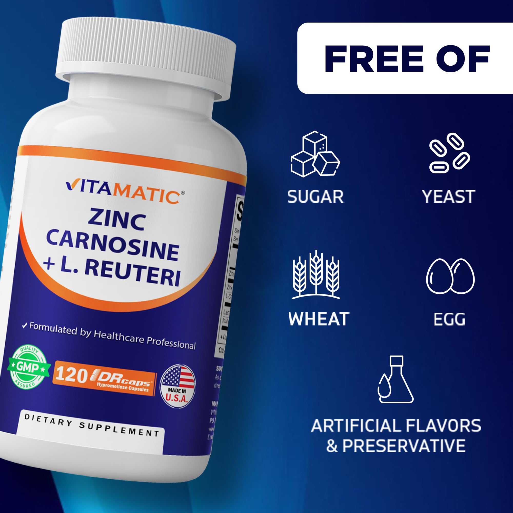 Vitamatic envase de 120 cápsulas junto a una regla para comparar tamaño