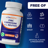 Vitamatic envase de 120 cápsulas junto a una regla para comparar tamaño