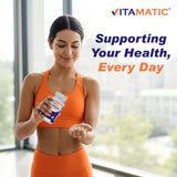 Vitamatic uso en oficina: cápsulas junto a cuaderno para rutina diaria equilibrada
