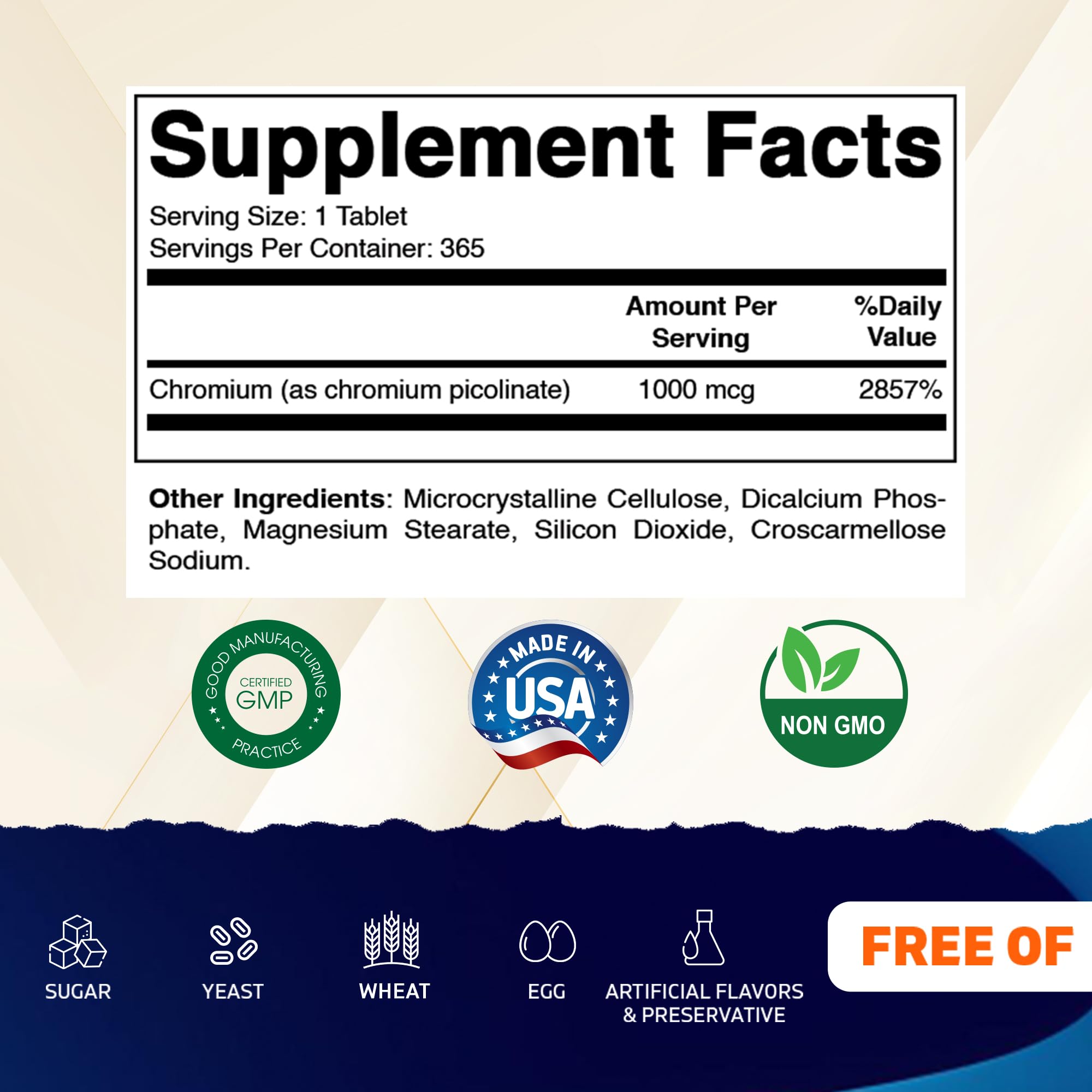 Vitamatic etiqueta detalle con información de cromo picolinato y garantía de calidad