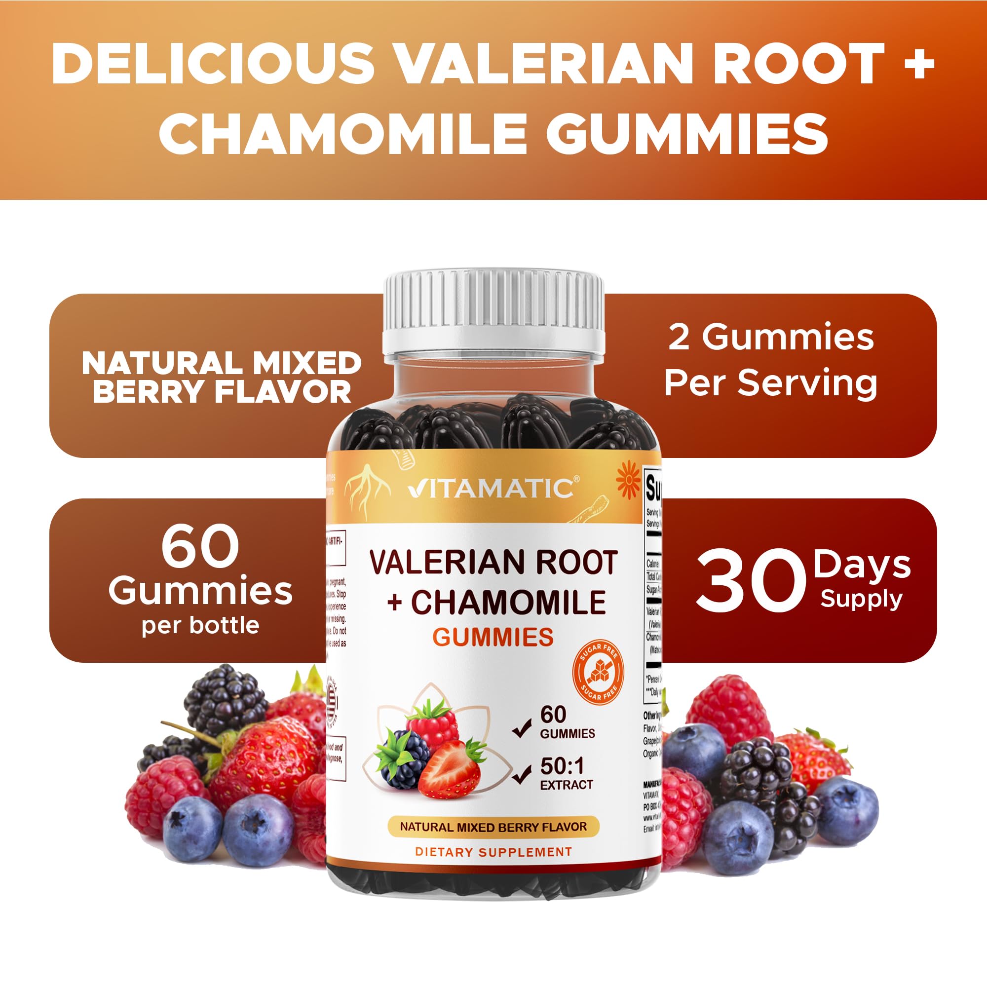 Vitamatic etiqueta con ingredientes y ventaja de extractos 50:1 concentrados