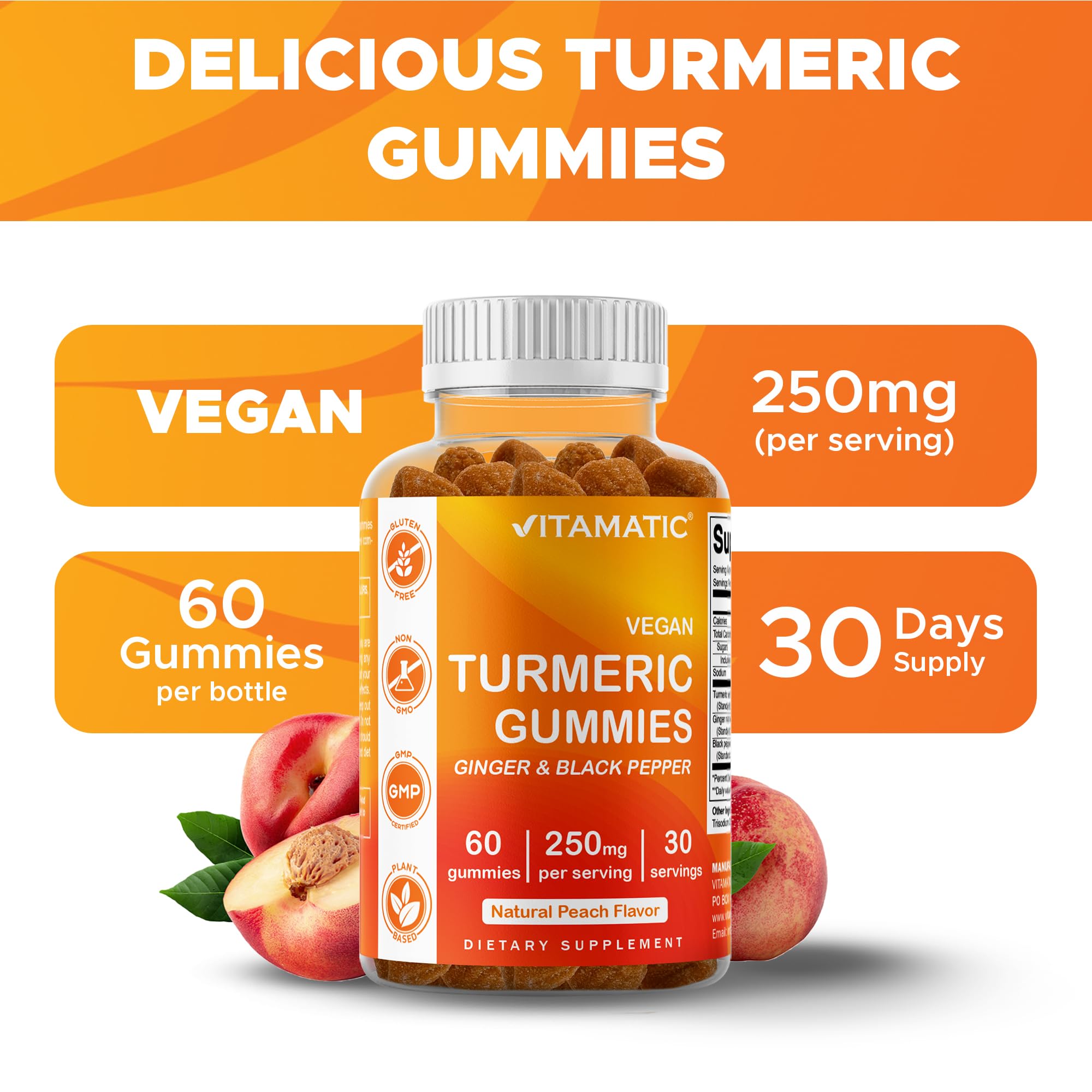 Vitamatic etiqueta con ingredientes y ventaja de curcuminoides 95%