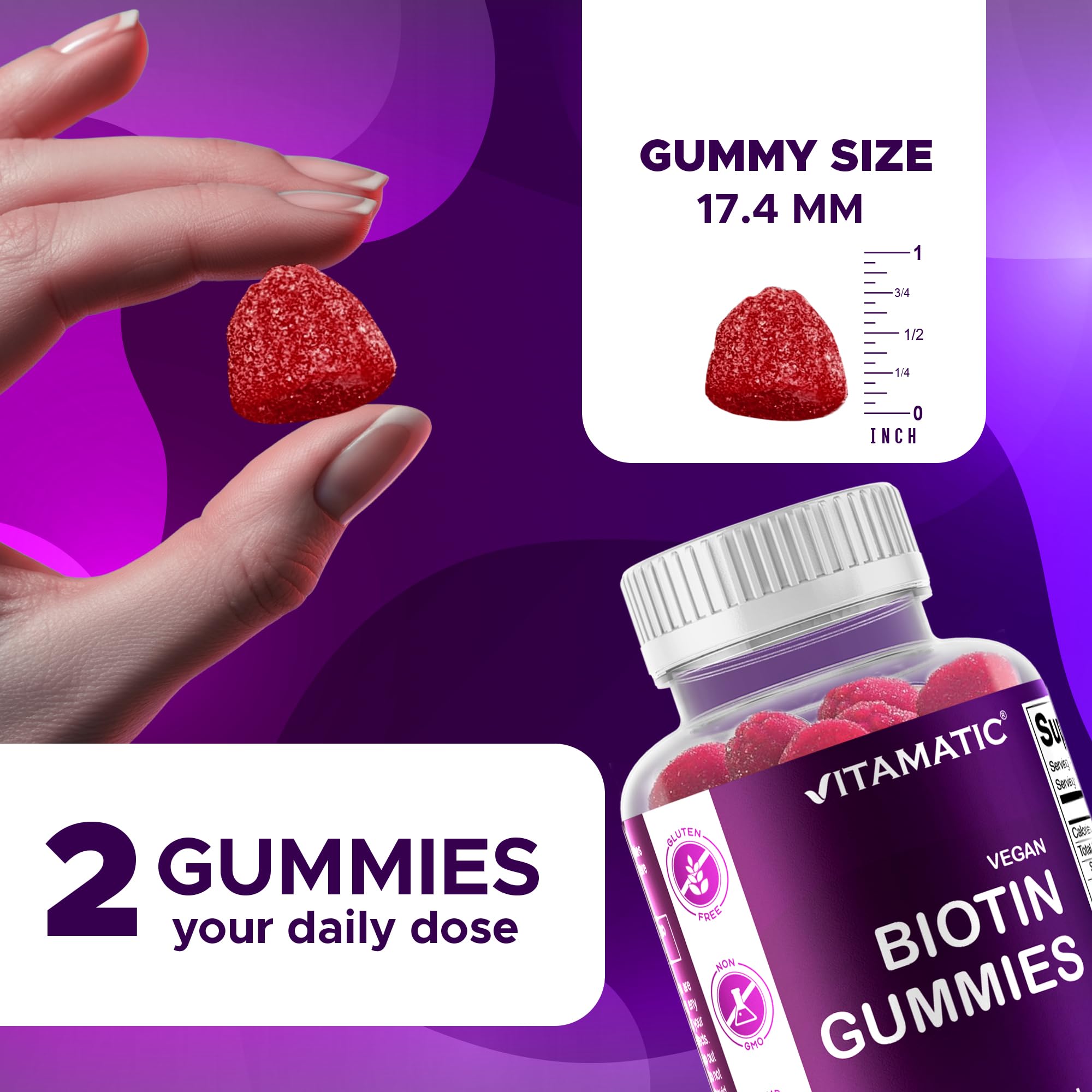 Vitamatic etiqueta nutricional legible indicando biotina 10,000 mcg