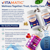 Vitamatic frasco abierto con 120 cápsulas evidenciando cantidad por envase