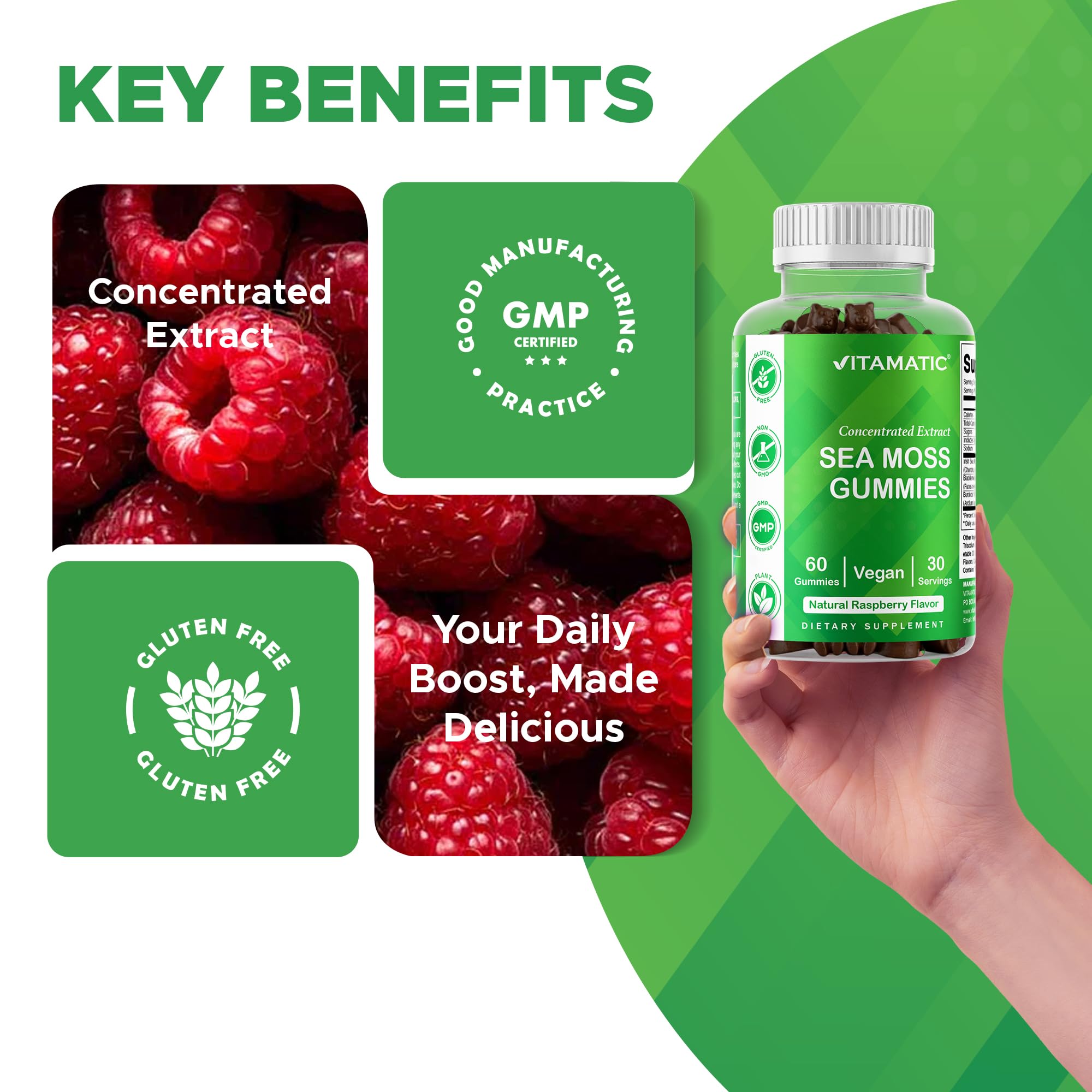 Vitamatic frasco abierto con gominolas listas para tomar fácilmente