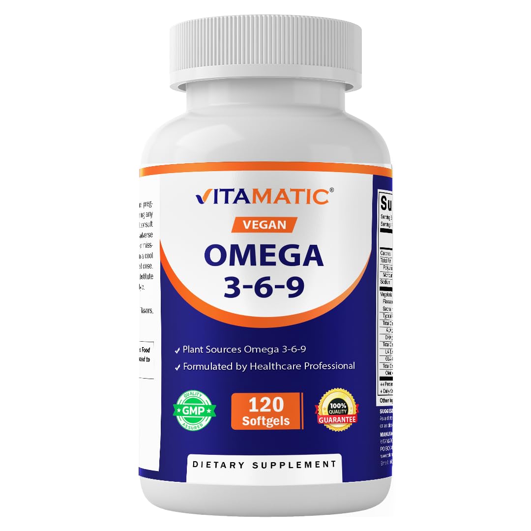 Vitamatic frente del empaque mostrando 120 softgels y beneficio vegano