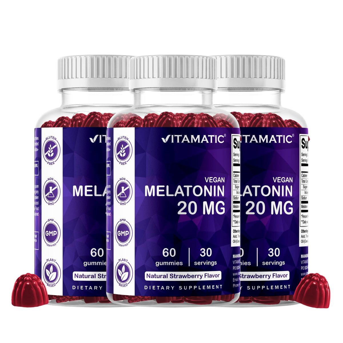 Vitamatic frente del envase mostrando marca y sabor fresa, efecto práctico