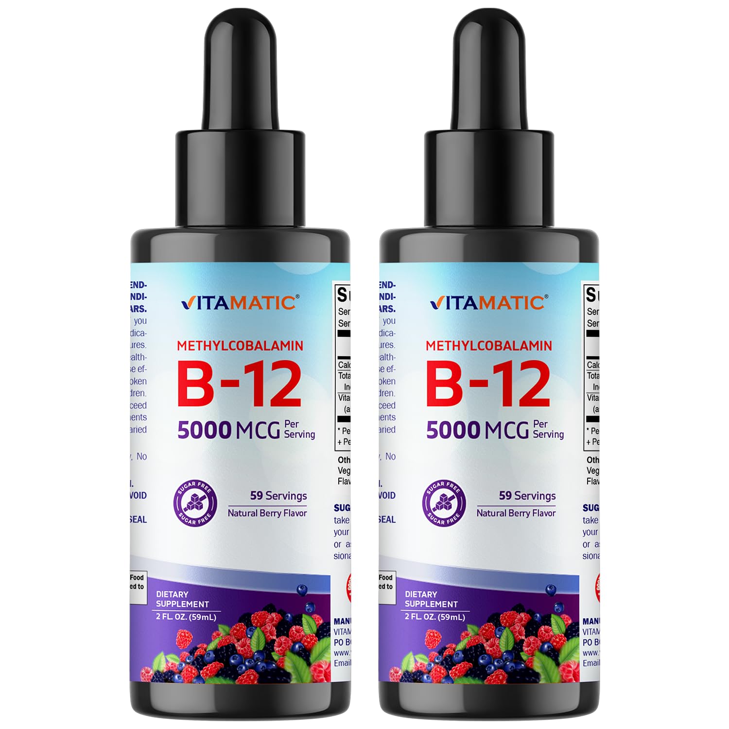 Vitamatic frasco frontal mostrando la marca y concentración para identificación rápida