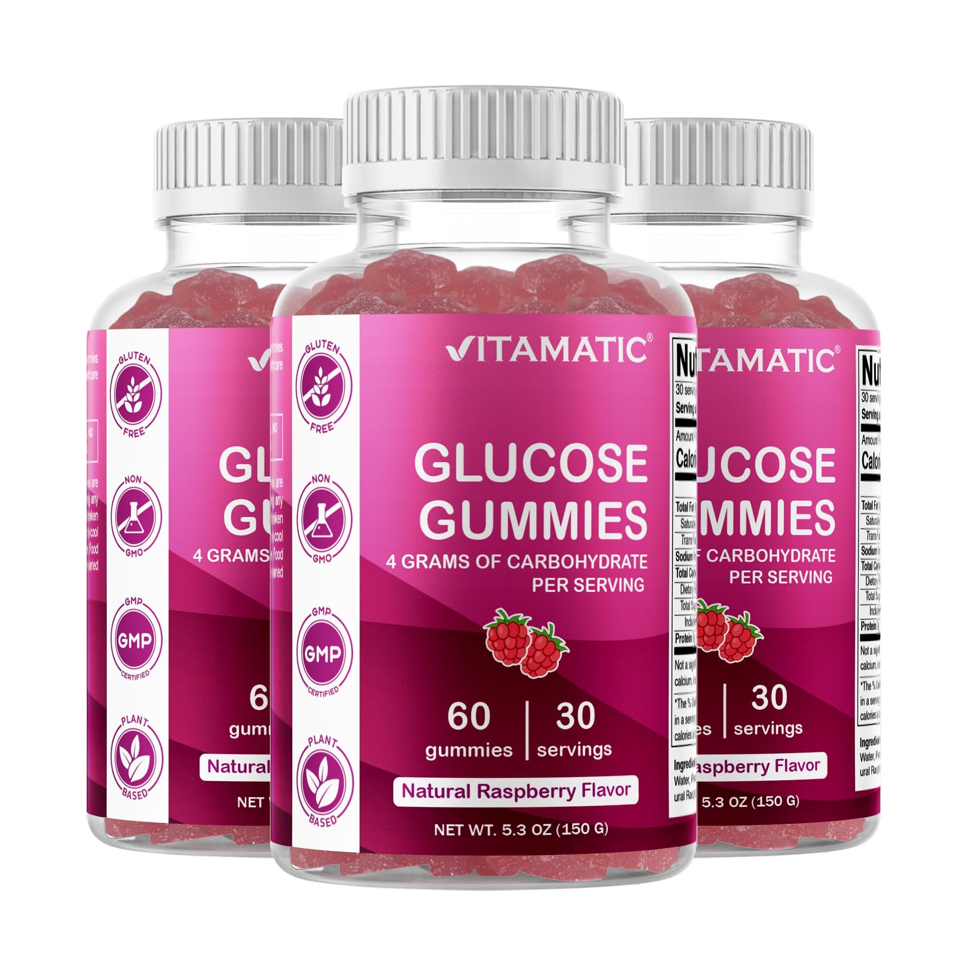 Vitamatic envase frontal mostrando 60 gomitas y marca, ideal para llevar y usar rápido