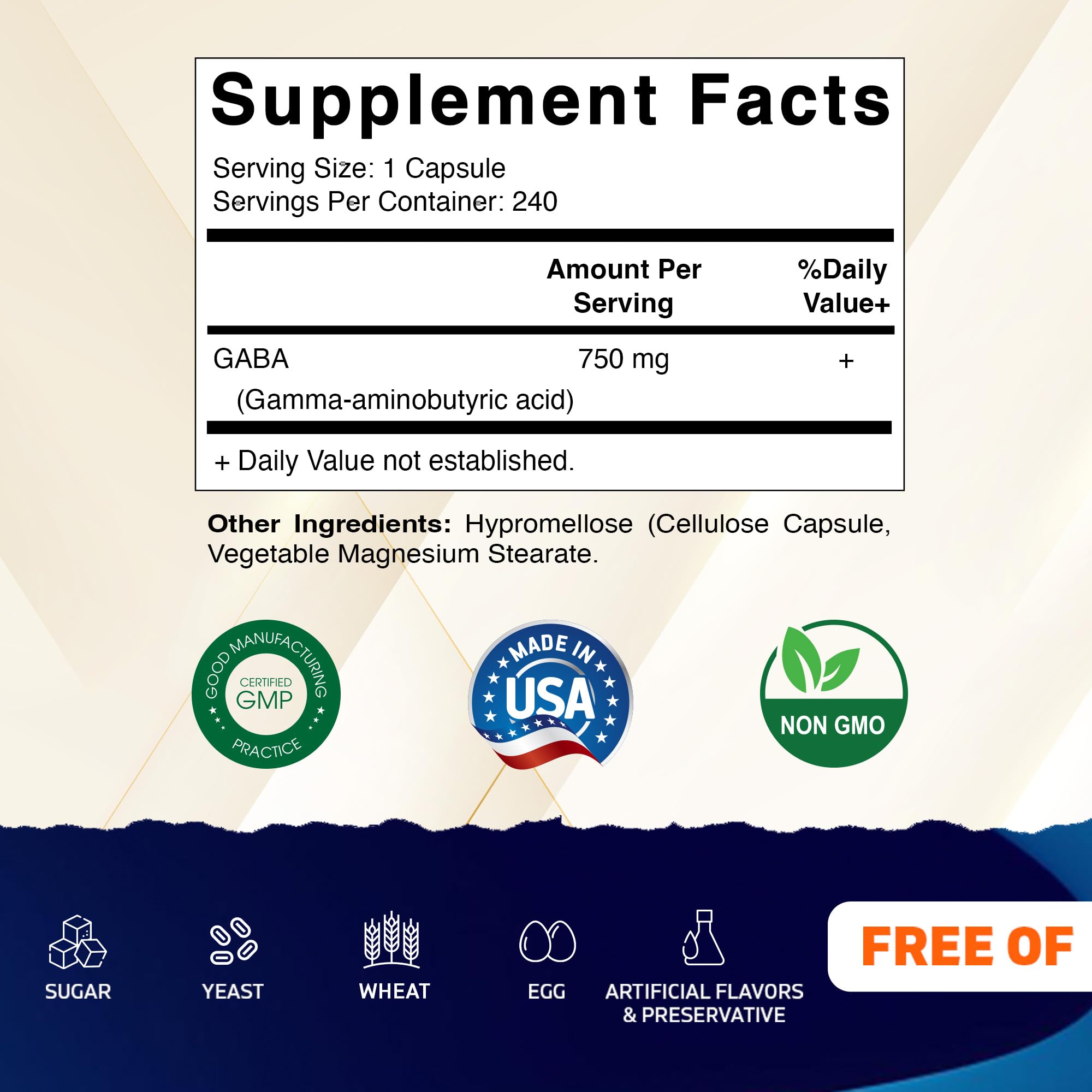 Vitamatic GABA cápsulas vegetales en primer plano, fácil de tragar