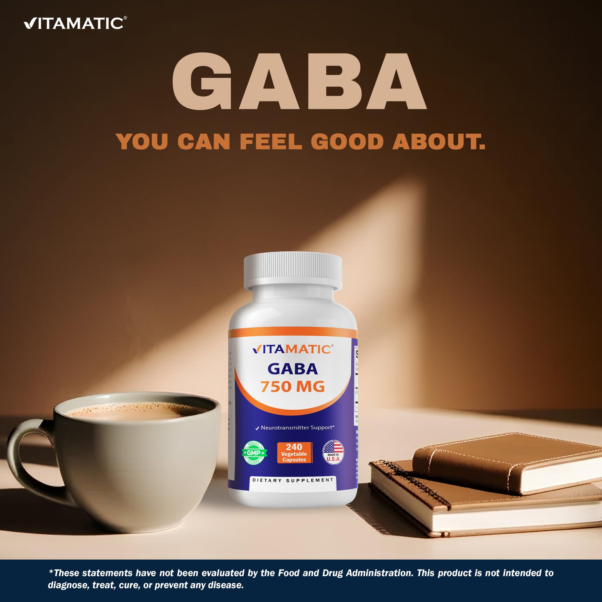 Vitamatic GABA frasco abierto con cápsulas listas para uso diario