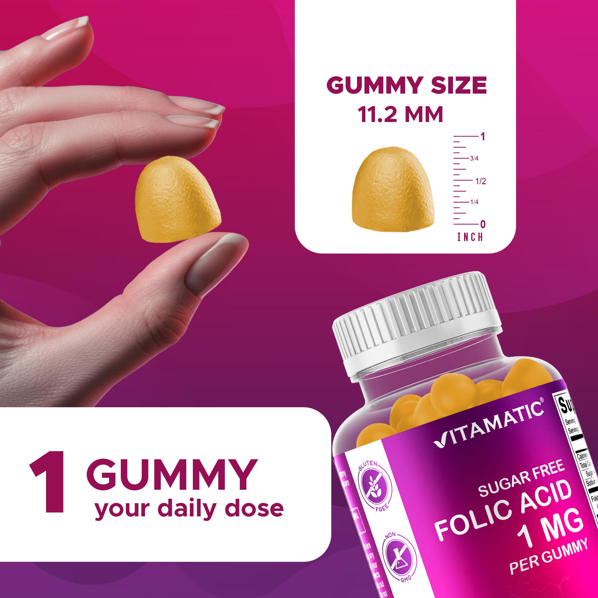 Vitamatic varias gominolas dentro del frasco, conveniencia de almacenamiento